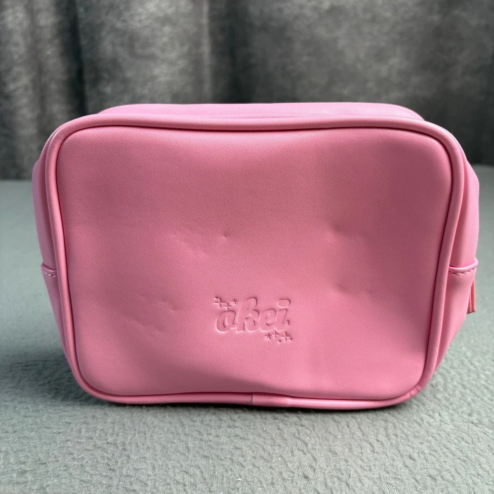 Akei Pink Heart Window Makeup Bag Vegan Leather Glitter Cosmetic Pouch Y2K